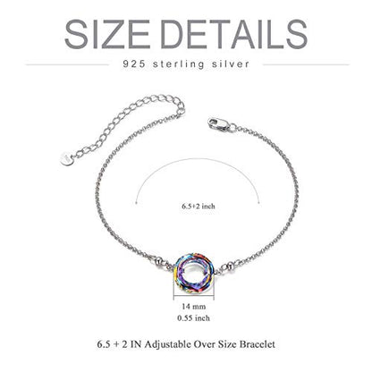 AOBOCO S925 Sterling Silver Crystal Bracelet for Women, Sparkling Circle-round Crystal Bracelet Gifts - color: Volcano