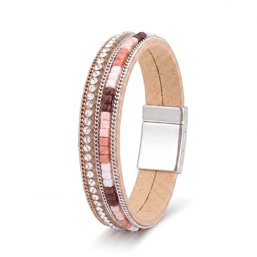 Edoneery Leather Wrap Bracelets for Women, Boho Layered Cuff Bangle | Multi-layer Leather Cuff, Daily wear, Stackable Bangle, Easy on-off, Western Jewelry Gifts for Women - color: Boho-1