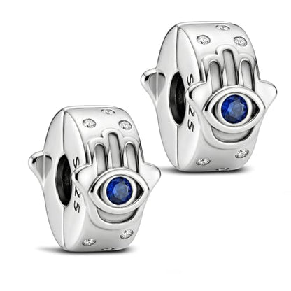 KEQ Clip Spacer Charm for Bracelet 925 Silver Pave Cubic Zirconia Clip Lock Stopper Bead Spacer For Women Bracelets Stopper Birthday Gifts European Openable Beads 2pcs - color: Hamas Hand