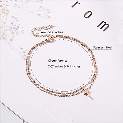 RoseGold Ankle Bracelets for Women - Layered Anklets - Link Foot Jewellery - color: RoseGold - 23#