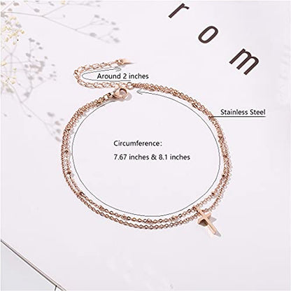 RoseGold Ankle Bracelets for Women - Layered Anklets - Link Foot Jewellery - color: RoseGold - 23#