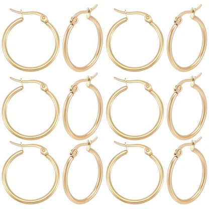 Beebeecraft 1 Box 12 Pairs Small Round Hoop Earrings 18K Gold Plated Stainless Steel Gold Ring Hoops 25mm Circle French Decorative Chunky Jewelry Earring Rings for Women Ear Piercing Jewelry DIY Decor - size: 25x2mm