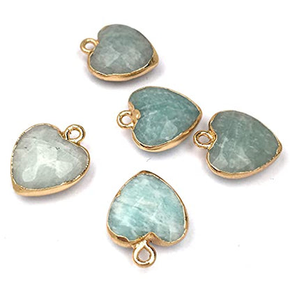 QSLLER 8 PCS Heart Shaped Natural Stone Pendants Healing Chakra Reiki Love Stone Charm Bulk for Jewelry Making - color: Mixed Colors