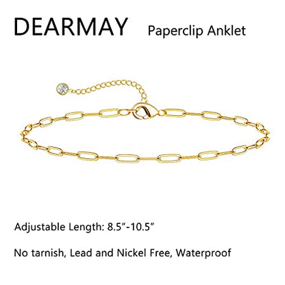 DEARMAY Gold Anklets for Women Waterproof | Non Tarnish14K Gold Plated Ankle Bracelets Set Stack, Summer Beach Jewelry Gifts for Vacation - color: Gold Anklet-T