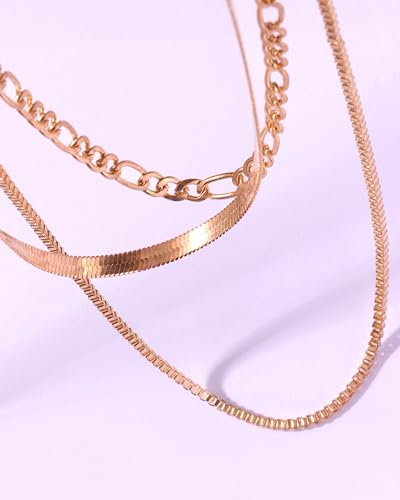 Gold Layered Necklaces for Women Chunky Layered Gold Link Chain Necklaces Trendy Paperclip Herringbone Toggle Clasp Necklace Statement Jewelry Accessories for Her - color: A3:layered western necklaces
