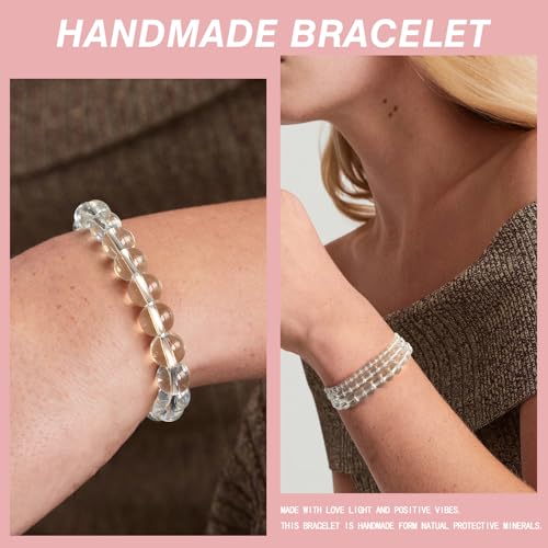 Vinswet 4pcs Beaded Bracelets for Women,Natural Healing Crystal Gemstones Bracelet,Anxiety Stress Relief Bracelet Handmade purple Jewelry Gifts for Women - color: Clear crystal