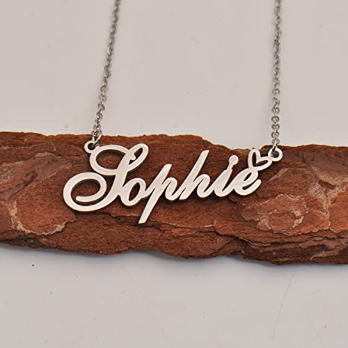 HUAN XUN Custom Name Necklace for Women Stainless Steel Customized Jewelry | 18k Gold Plated Nameplate Heart Pendant,Adjustable Delicate Chain,Personalized Gifts for Mother Day Christmas Birthday - color: Dylan - Silver
