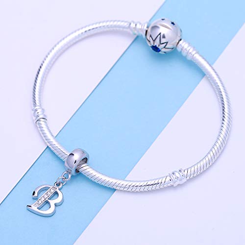 925 Sterling Silver Charms Alphabet Beads fit Pandora Charm Bracelets A-Z Letter Initial Spacer Dangle Clear CZ Stone Authentic for Snake Chain Bracelets - color: B