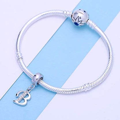 925 Sterling Silver Charms Alphabet Beads fit Pandora Charm Bracelets A-Z Letter Initial Spacer Dangle Clear CZ Stone Authentic for Snake Chain Bracelets - color: B