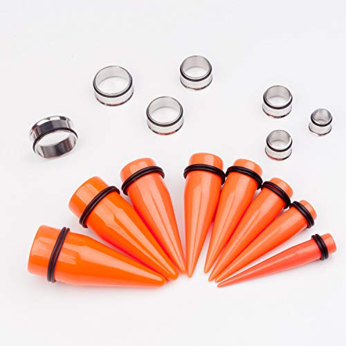 32 PCS 00G - 24mm Ear Taper Kit Gauge Stretching Kit | Hypoallergenic surgical Stainless steel Tapers Tunnels Plugs, body piercing jewelry for women and men - color: Orange