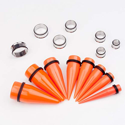 32 PCS 00G - 24mm Ear Taper Kit Gauge Stretching Kit | Hypoallergenic surgical Stainless steel Tapers Tunnels Plugs, body piercing jewelry for women and men - color: Orange