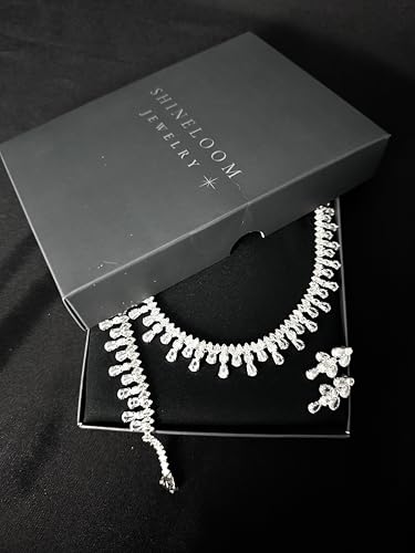 Bride Jewelry Set Silver Crystal Wedding Necklace Earrings Bracelet Set - Bridal Rhinestone Brass Pendant Accessories for Women and Bridesmaids - style: Jewelry Set 10