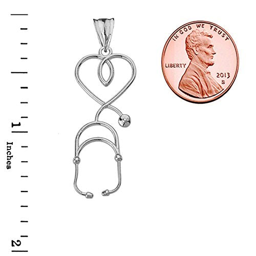 Fine Sterling Silver Heart-Shaped Stethoscope Pendant Necklace