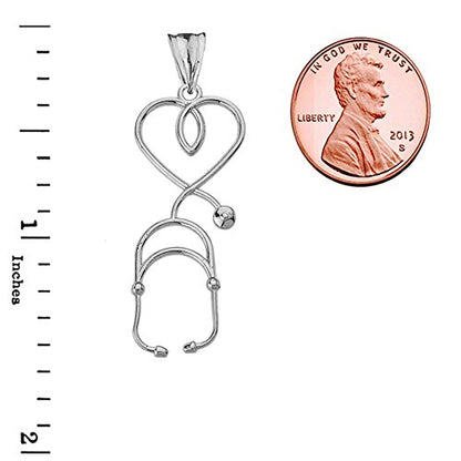 Fine Sterling Silver Heart-Shaped Stethoscope Pendant Necklace