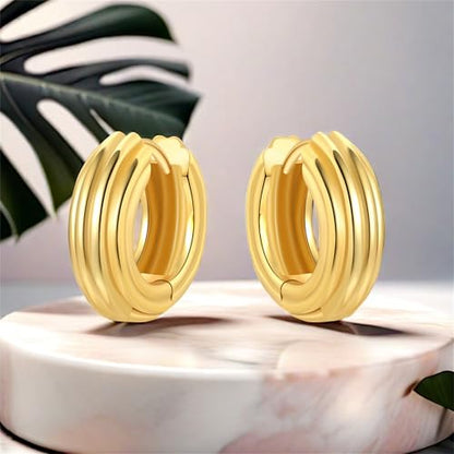 Sterling Silver 18K Gold Plated Women's Earrings Hypoallergenic Hoops, Dainty Trendy Jewelry Gift - color: Golden | Multi-Row Round Stud Earrings