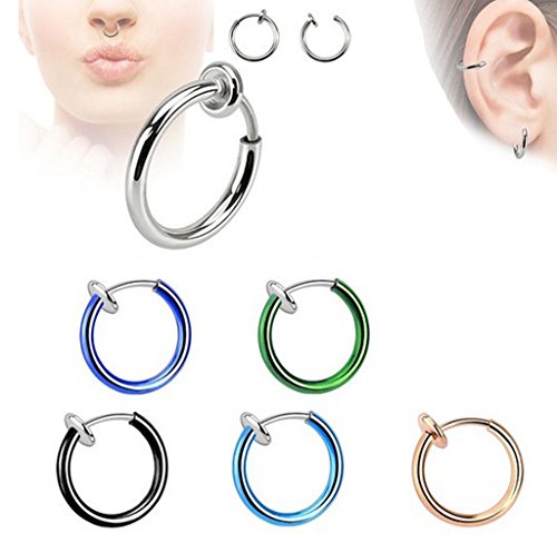 yueton 10 Pairs Non - Piercing Fake Spring Septum Nose Lips Ear Ring Hoop Clip On