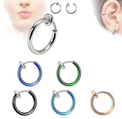 yueton 10 Pairs Non - Piercing Fake Spring Septum Nose Lips Ear Ring Hoop Clip On