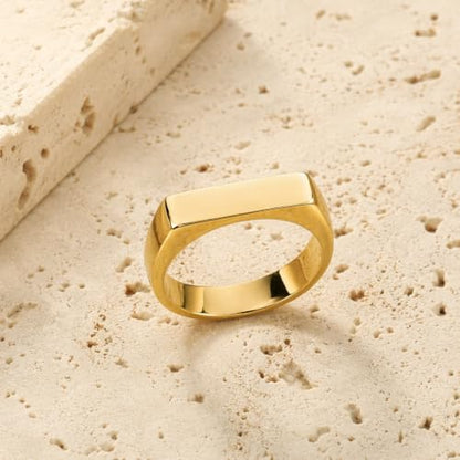 MYNENEY Stainless Steel Square Shape Signet for Men Statement Ring - color: Geometrical-Custom Gold