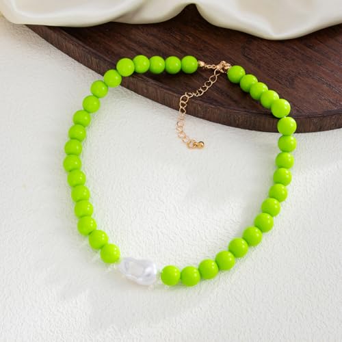 Colorful Faux Baroque Pearl Resin Beaded Choker Necklace Summer Tropical Jewelry for Women - color: Green