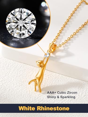 U7 Cat Pendant Necklace for Women Stainless Steel Cute Kitty Cat Jewelry Gift - style: 01-Gold
