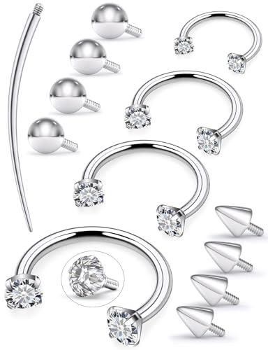 Oufksiyy Horseshoe Nose Ring Surgical Steel internal thread Double Gem Stud Nose Rings 16g Black Gold Lip Rings Cubic Zirconia Daith Septum Piercing Jewelry for Women Inner Diameter 6/8/10/12mm - color: Silver horseshoe rings 16G 6-12MM