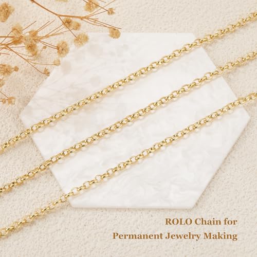 GTVOODX 16.4 Feet Gold Filled Stainless Steel Rolo Chain for Jewelry Making | Unfinished Permanent Jewelry Chain Roll for DIY Jewelry Bracelet Necklace Making with Lobster Clasps Jump Rings - color: Gold Rolo Chains