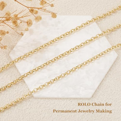 GTVOODX 16.4 Feet Gold Filled Stainless Steel Rolo Chain for Jewelry Making | Unfinished Permanent Jewelry Chain Roll for DIY Jewelry Bracelet Necklace Making with Lobster Clasps Jump Rings - color: Gold Rolo Chains