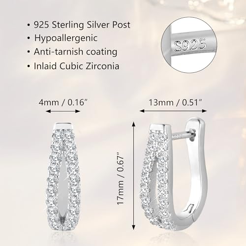 Small Open Cubic Zirconia Hoop Earrings for Women Jewelry Gifts | Open Diamond Hoop Earrings Hypoallergenic Silver Small Half Hoop Earrings for Women Daily Wear - color: B-Silver