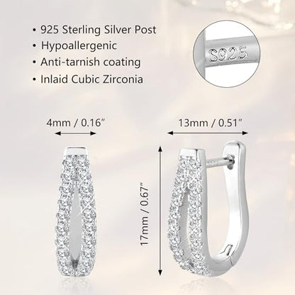 Small Open Cubic Zirconia Hoop Earrings for Women Jewelry Gifts | Open Diamond Hoop Earrings Hypoallergenic Silver Small Half Hoop Earrings for Women Daily Wear - color: B-Silver