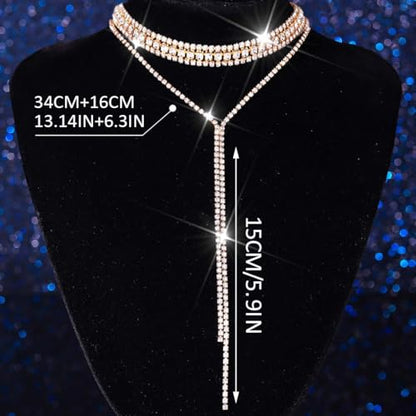 Unicra Black Rhinestone Necklace Diamond Choker Necklaces Formal Bridal Prom Fashion Costume Jewelry Necklace for Women - color: Gold