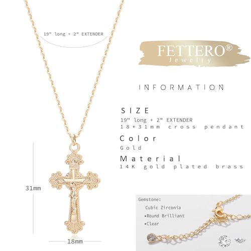 Fettero Cross Necklace for Women Faith Pendant 14K Plated Dainty Chain Necklaes Minimalist Simple Tiny God Lords Prayer Religious Jewelry - style: Crucifix Cross