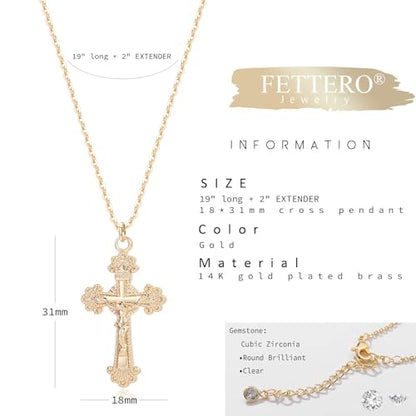 Fettero Cross Necklace for Women Faith Pendant 14K Plated Dainty Chain Necklaes Minimalist Simple Tiny God Lords Prayer Religious Jewelry - style: Crucifix Cross