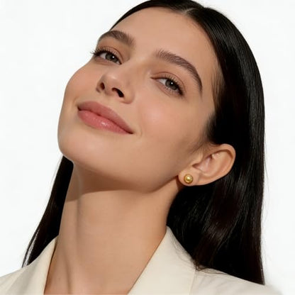 Gold & Brown Faux Pearl Stud Earrings, S925 Silver Posts Hypoallergenic for Women - color: Gold, size: 10mm