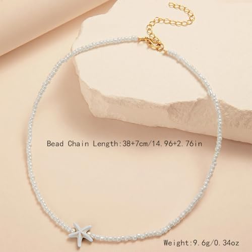 Seed Bead Choker Necklace for Women Bohemian Tiny Beads Choker Colorful Rice Bead Starfish Choker Summer Surfer Beach Necklace Jewelry Gift - color: H-White Starfish