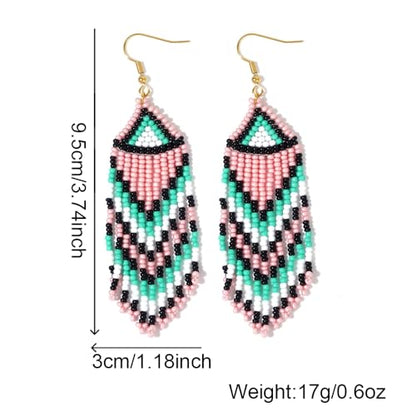Bohemian Tassel Colorful Beaded Earrings For Women Trendy, Long Fringe Feather Drop Jewelry Handmade Gifts. - color: color5