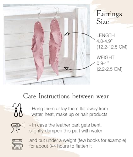 Leather Feather Earrings, Suede layered earrings, boho wedding jewelry, summer earrings, gift for her, dangle earrings - color: light pink