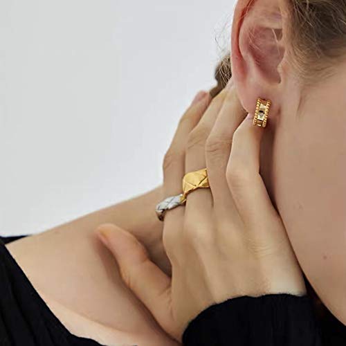 Shapes Studio 18k Gold Plated Rings for Women,Crush Wide Band Gold Plated Ring, Stacking Rings, Wedding Band Minimalist Style - color: Gold Wide