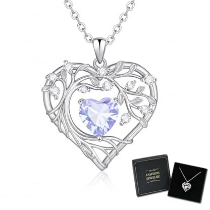 Gamtic Tree of Life Birthstone Pendant Necklace - Heart Cubic Zirconia Diamond Necklace Birth Month Necklaces Birthday Gift for Her Wife Mom Daughter Grandma Girlfriend Anniversary Jewelry Gift - style: June
