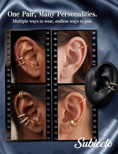 Subiceto 925 Sterling Silver Ear Cuffs Non Piercing - Adjustable Hypoallergenic 14K Gold Plated Clip On Earrings for Women Cubic Zirconia Silver Ear Cuff Helix Cartilage Fake Piercing - color: 05 Simple Gold Tone