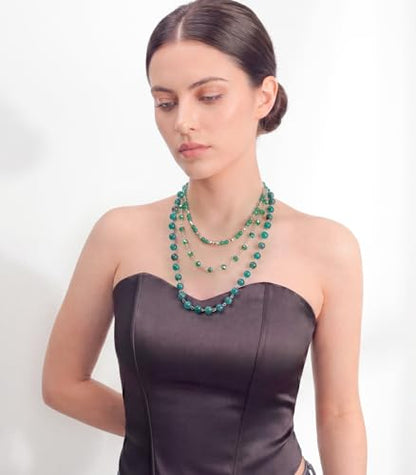 Noessla Layered Beaded Necklaces for Women - 3 Strand Boho Statement Choker Fashion Jewelry Gifts - color: Green