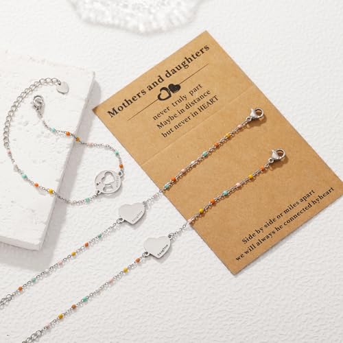 DS Mother Daughter Matching Bracelets,Adjustable Stainless Steel Gift Set | mother’s Day & Birthday Gift Box,Heart Charm,Mommy & Me Style,18K Gold Plated,Hypoallergenic,Daily Wear,Fits Women Teen Girls - color: Silver-5