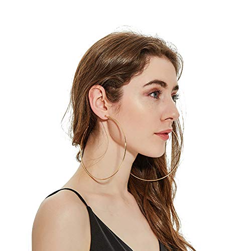 BETHYNAS 110 120mm Gold Large Basketball Hoop Earrings for Women Big Thin Hoop Fashion Round Circle Huggie Minimalist Earrings - color: 120mm