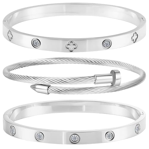 Camhanno Stackable Silver Bracelets for Women Stainless Steel Love & Friendship Bangle, Mothers Day Valentines Birthday Christmas Jewelry Gifts for Mom Her Wife Grandma - style: Style 9