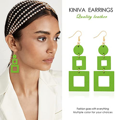 KINIVA Leather Dangle Earrings for Women Trendy, Lightweight Leaf Circle Lightning Earrings Drop, Jewelry Gifts for Women - color: 38 Green