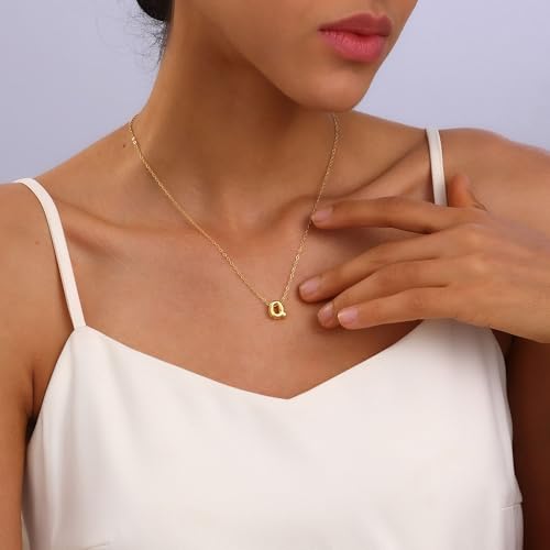 Initial Necklaces for Women Bubble Gold Silver Letter Necklace Dainty Personalized Charm Pendant Name Necklace Cute Non Tarnish Fashion Accessories Teen Gift Trendy Stuff Jewelry Gifts - color: Gold, style: Q