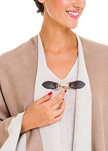 Clip Holder Buckle Clasp Pin for Poncho Cape Cardigan Wrap Shawl Accessories - color: Brown with Gold Clamps