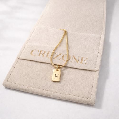 Initial Necklace in 18K Gold Plated, Personalized Engraved Letter Pendant, Gold Snake Chain, 6×10 mm Rectangle Charm for Women - color: F