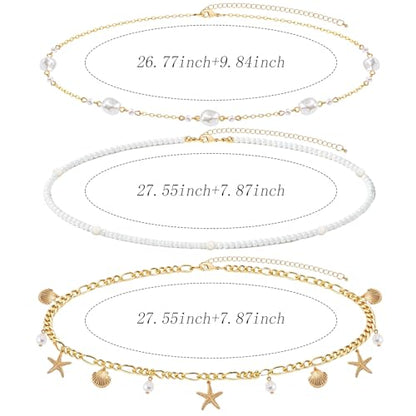 NEWITIN 4 Pieces Waist Chain for Women Gold Plated Adjustable Belly Chain Dainty Layered Summer Beach Body Chains Sexy Bikini Body Chains Jewelry Accessories for Women - color: 3 Pieces Gold Starfish