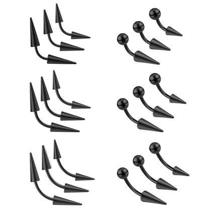 ZS 18Pcs Spike Eyebrow Piercing Jewelry, 16G Curved Barbell Vertical Labret Lip Rings, Spike Tragus Helix Earrings Rook Nose Bridge Rings for Women Men - color: C:Black,curved barbell