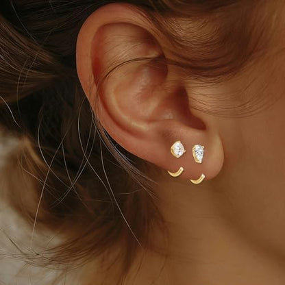2/4Pairs 14K Gold Stay Close Hoop Huggie Half Hoop Earrings Minimalist Tiny Cartilage Helix Open Hugging for Women | Hypoallergenic 316L Stainless Steel Jewelry Set Trending Valentine's Day Gifts (A10) - color: 2 Pairs Gold